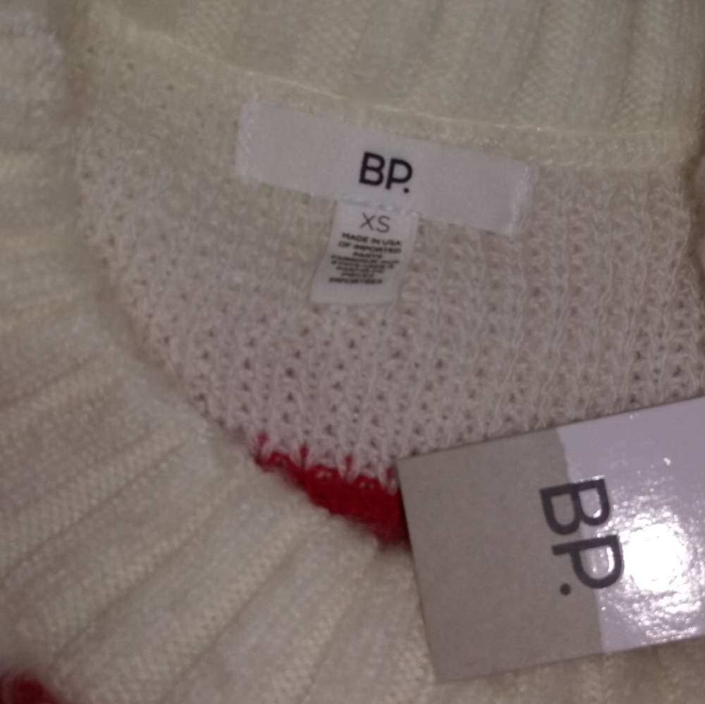 BP Oversize Brushed Pullover Red Ivory Striped XS - Picture 13 of 14